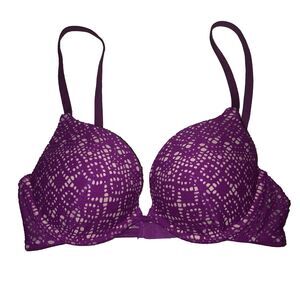 Victoria's Secret Purple Crochet Lace Push Up Underwire Bra Sz 32C